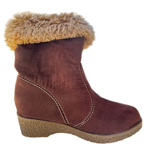 NWT Coco George Brown Tan Faux Suede Fur Platform Heel Girls Boots Size 11.5 - Picture 6 of 8